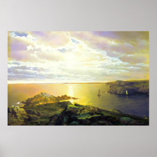 Schilderij van zonsondergang op het strand poster