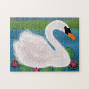 Schilderij Witte Zwaan Waterlelies Legpuzzel