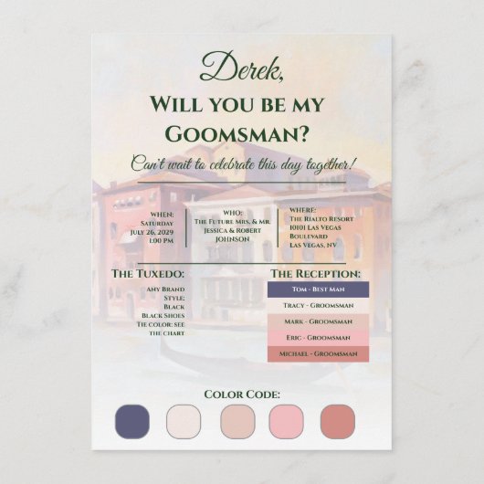 Schilderijen van Venetië Groomsman Voorstel Photo Informatiekaartje (Achterkant)