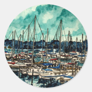 schilderijen van zeilboten ronde sticker