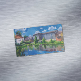 Schilderijmagneet met landschappelijk meer magnetisch visitekaartje