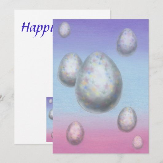 schilderkunst zeven paaseieren zwevend in de lucht feestdagenkaart (Voorkant / Achterkant)
