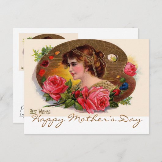 schilderpalet en Rozen Briefkaart (Voorkant / Achterkant)