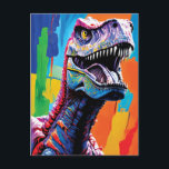 Schilderportret van een Tyrannosaurus rex | T-Rex Briefkaart<br><div class="desc">Dit kleurrijke T-Rex schilderij is een eerbetoon aan de prehistorische reuzen van onze planeet. Het is een perfecte aanvulling voor elke dinosaurusliefhebber, met zijn moedige knuffeltjes en ingewikkelde details, die de hevige majesteit van de Tyrannosaurus Rex en zijn plaats als een van de meest onbevreesde roofdieren van de oude wereld...</div>