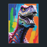 Schilderportret van een Tyrannosaurus rex | T-Rex Briefkaart<br><div class="desc">Dit kleurrijke T-Rex schilderij is een eerbetoon aan de prehistorische reuzen van onze planeet. Het is een perfecte aanvulling voor elke dinosaurusliefhebber, met zijn moedige knuffeltjes en ingewikkelde details, die de hevige majesteit van de Tyrannosaurus Rex en zijn plaats als een van de meest onbevreesde roofdieren van de oude wereld...</div>