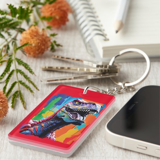 Schilderportret van een Tyrannosaurus rex | T-Rex Sleutelhanger (Voorkant Rechts)