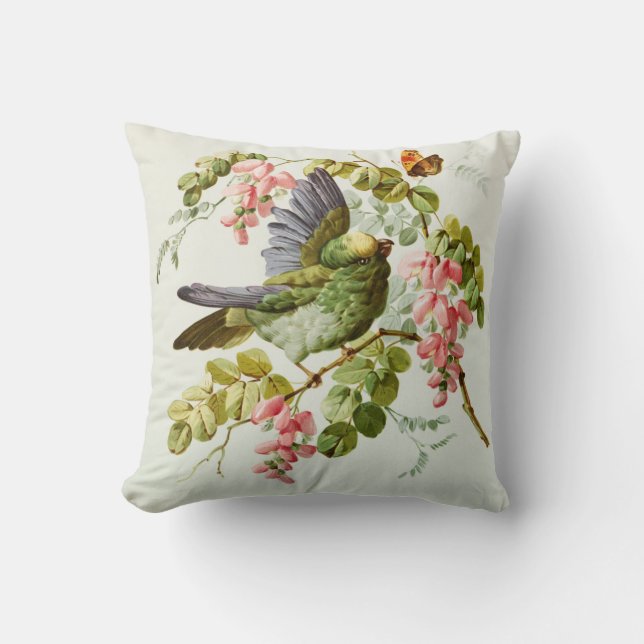  schilderroze groene vogel boho chic bloemen kussen (Voorkant)