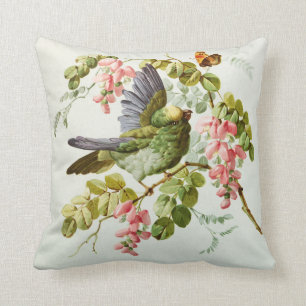 schilderroze groene vogel boho chic bloemen kussen