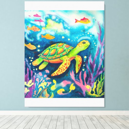 Schilderschildpad Canvas Afdruk (Insitu (Houten vloer))