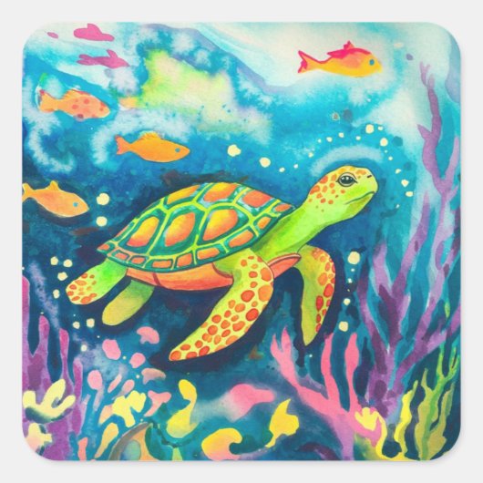 Schilderschildpad Vierkante Sticker (Voorkant)