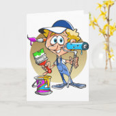 Schildersdecorateur Cartoon mascotte Kaart (Gele Bloem)