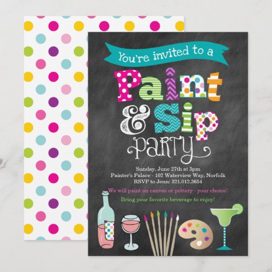 Schildersfeest Invitatie in krijtbordstijl Kaart (Voorkant / Achterkant)