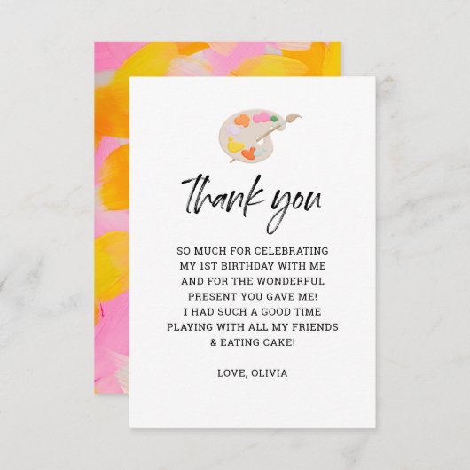 Schildersfeestje 1e verjaardagsfeestje Bedankt  (Voorkant / Achterkant)