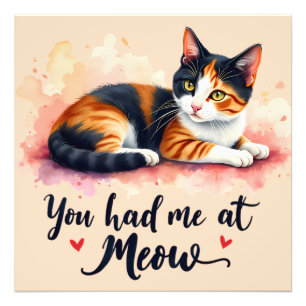 Schilderslap Kat Je Had Me al bij Meow Aquarel Foto Afdruk
