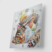 Schilderslint Kat Cute Waterverfschilderij Decor Vierkante Klok (Hoek)