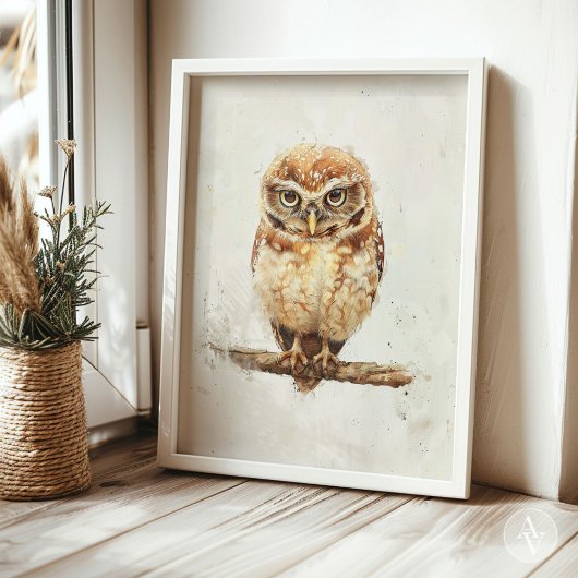 Schildersportret van een uil Houten dier Poster