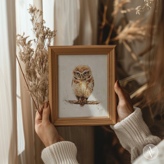 Schildersportret van een uil Houten dier Poster