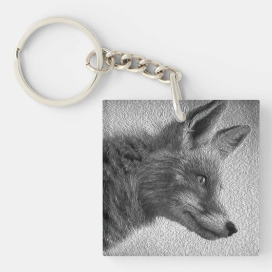 SCHILDERSTIJL VOS ZWART EN WIT SLEUTELHANGER (Voorkant)