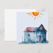 Schildertekening, huis en zon gemaakt door kind feestdagenkaart (Voorkant / Achterkant)