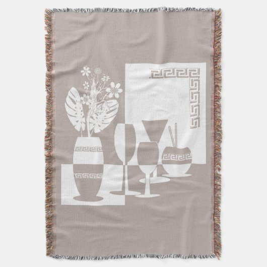 Schildervaas met bloemen en wijnglazen licht deken (Voorkant Verticaal)