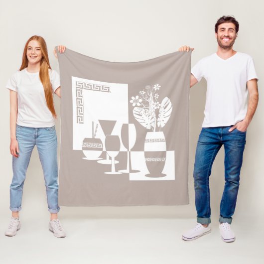 Schildervaas met bloemen en wijnglazen licht fleece deken (In situ)