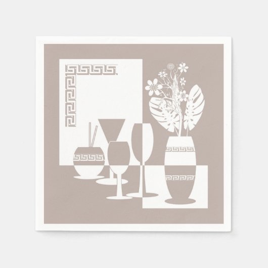Schildervaas met bloemen en wijnglazen licht servet (Voorkant)
