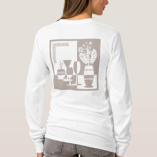 Schildervaas met bloemen en wijnglazen licht t-shirt (Achterkant)