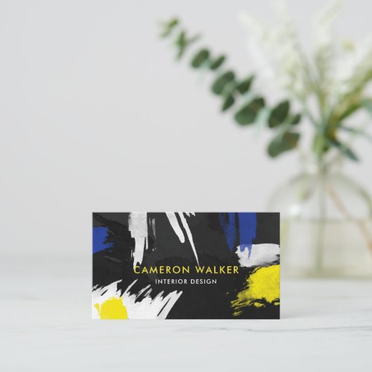 Schildervlekken - Geel en blauw Visitekaartje (Staand voorkant)