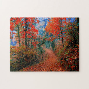 Schilderwand in de herfst van het bos legpuzzel