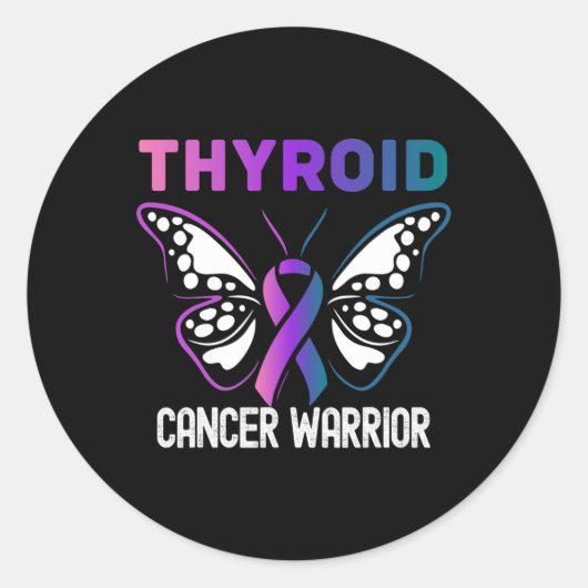Schildklierkanker Awareness Butterfly Ribbon Ronde Sticker (Voorkant)