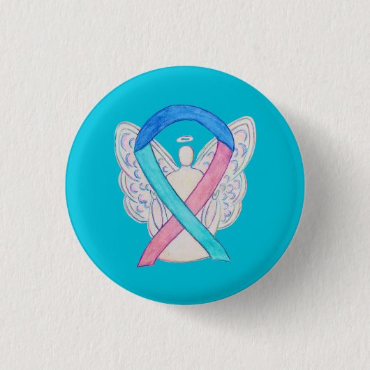 Schildklierkanker Awareness Lint Engel Pin Knopen Ronde Button 3,2 Cm (Voorkant)