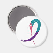 Schildklierkanker Blauwgroen, Paarse en roze lint  Magneet (Voorkant / Achterkant)