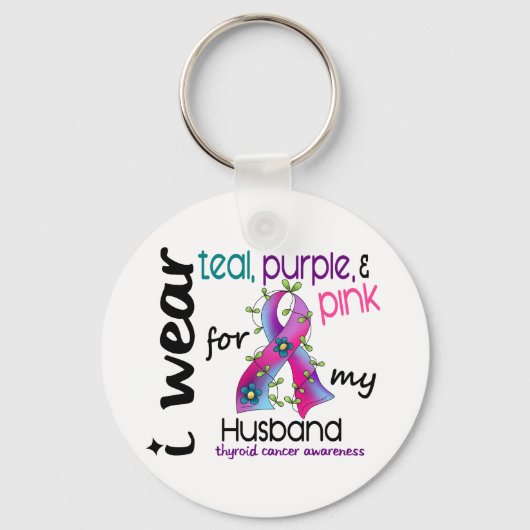 Schildklierkanker Ik Draag lintje voor mijn man 43 Sleutelhanger (Voorkant)