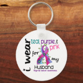 Schildklierkanker Ik Draag lintje voor mijn man 43 Sleutelhanger (Voorkant)