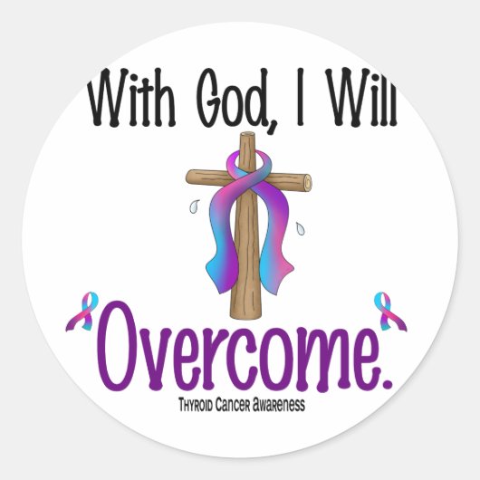 Schildklierkanker met God zal ik overwinnen Ronde Sticker (Voorkant)