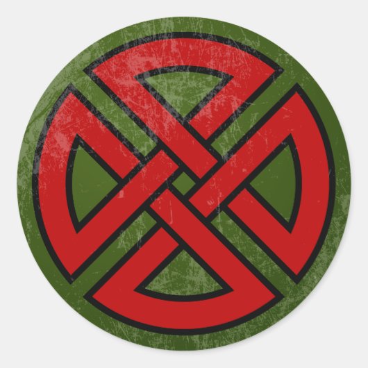 Schildknoop (Keltisch, rood & zwart op groen) Ronde Sticker (Voorkant)