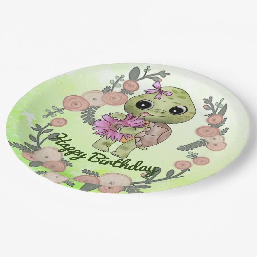 Schildkröte mit Blume Papieren Bordje (Gekanteld)