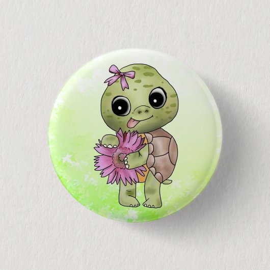 Schildkröte mit Blume Ronde Button 3,2 Cm (Voorkant)