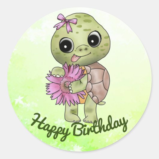 Schildkröte mit Blume Ronde Sticker (Voorkant)