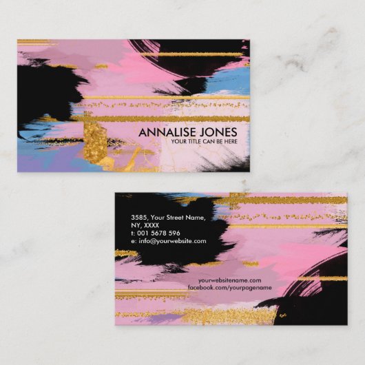 Schildlijnen en goudlijnen - pastels visitekaartje (Voorkant / Achterkant)