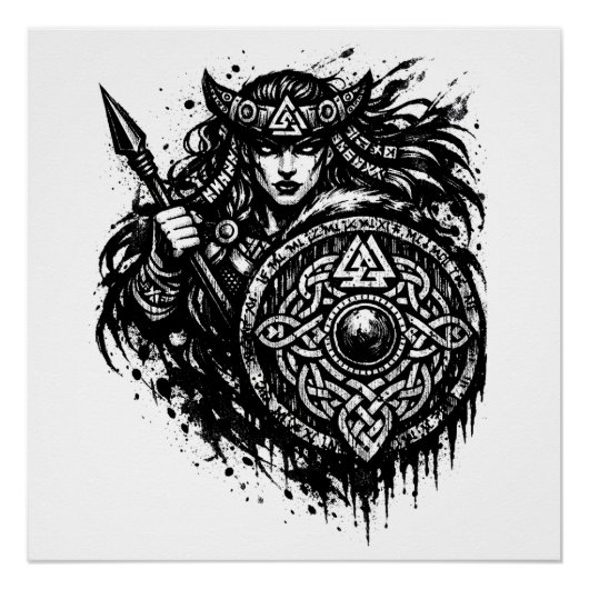 Schildmaagd Speer-Sigil – Mythic Warrior Inkt Perfect Poster (Voorkant)