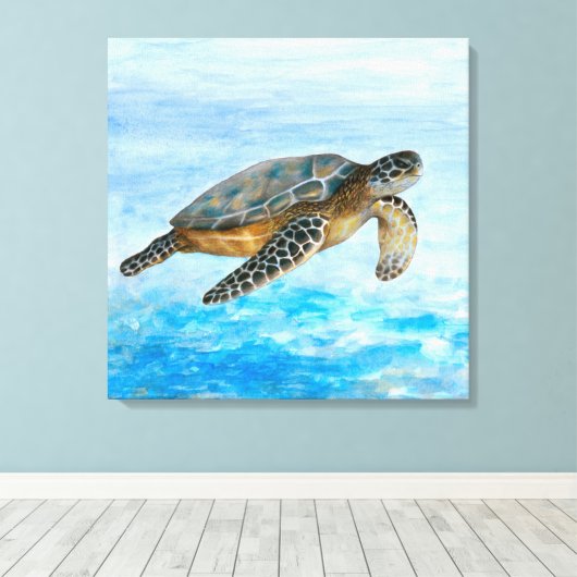 Schildpad 1 Zee Oceaan Canvas Afdruk (Insitu (Houten vloer))