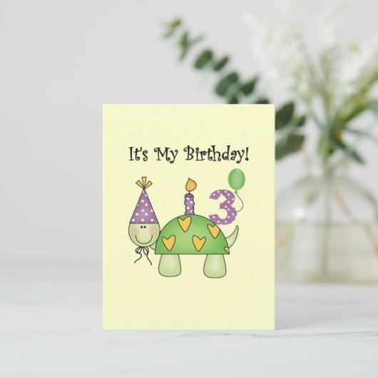 Schildpad 3e verjaardag Tshirts en geschenken Briefkaart (Staand voorkant)