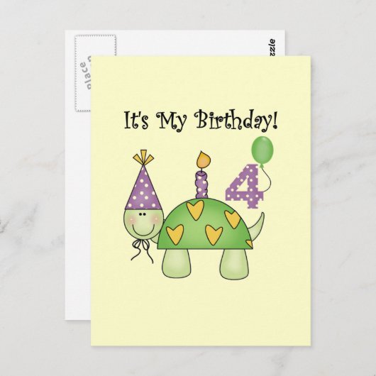 Schildpad 4e verjaardag Tshirts en geschenken Briefkaart (Voorkant / Achterkant)