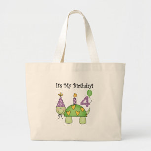Schildpad 4e verjaardag Tshirts en geschenken Grote Tote Bag