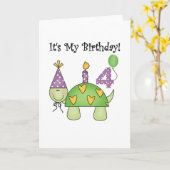 Schildpad 4e verjaardag Tshirts en geschenken Kaart (Gele Bloem)