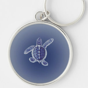 Schildpad Acryl Sleutelhanger met blauwe achtergro