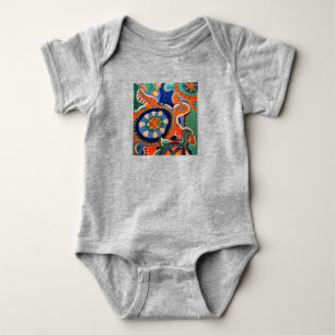 Schildpad afbeelding in turquoise & sinaasappel op romper