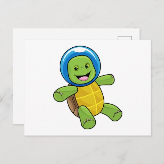 Schildpad als astronaut met glazen bal briefkaart (Voorkant / Achterkant)