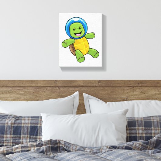 Schildpad als astronaut met glazen bal canvas afdruk (Insitu (Slaapkamer))